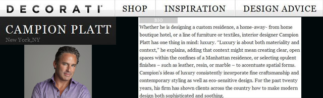 View Campion’s Portfolio & get advice through Decorati!